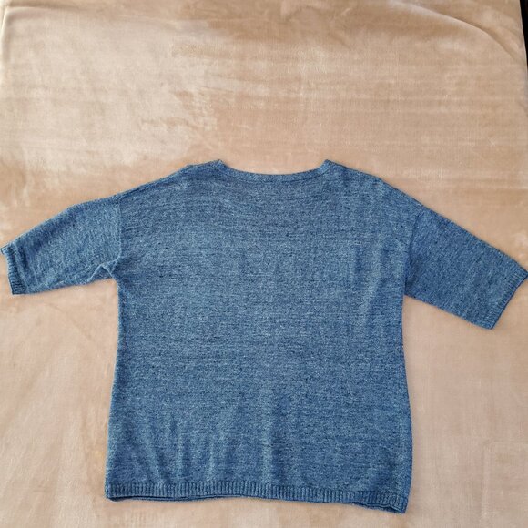 Lafayette 148 Denim Blue Linen Knit Top, Size Medium - Picture 5 of 8